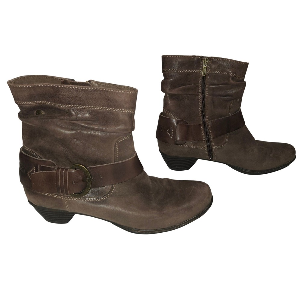 Pikolinos Ankle Boots Womens 40 Brown Leather Buckle Zip Slouchy Casual Comfort